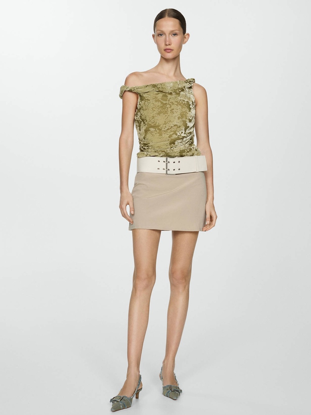 Mango DRAPED TOP WITH VELVET DETAIL - Picture 8 of 14